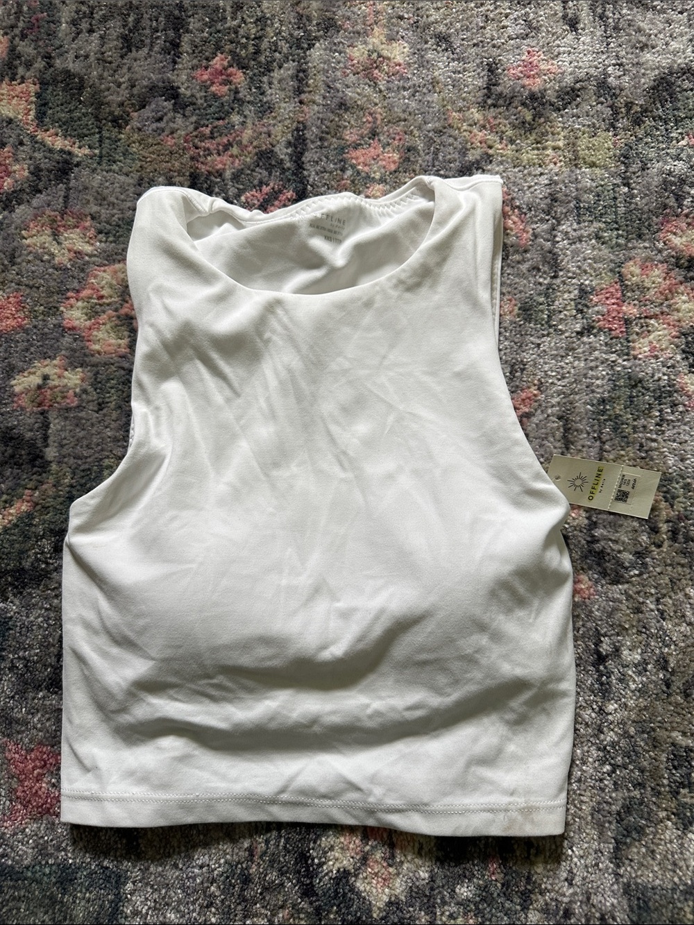 aerie offline White High Neck Longline Sports Bra with Removable Padding XXS